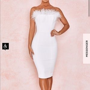 House of CB Bianca White Feather Trim Midi Dress